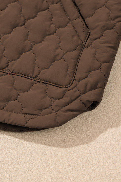 Stand Collar Flower Quilted Snap Button Zip Vests